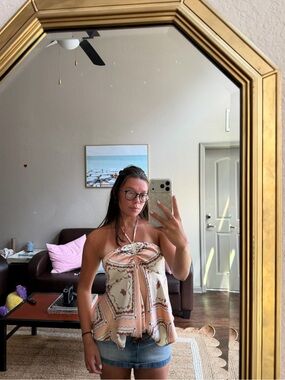 Vintage Pink and Cream Boho Halter Top